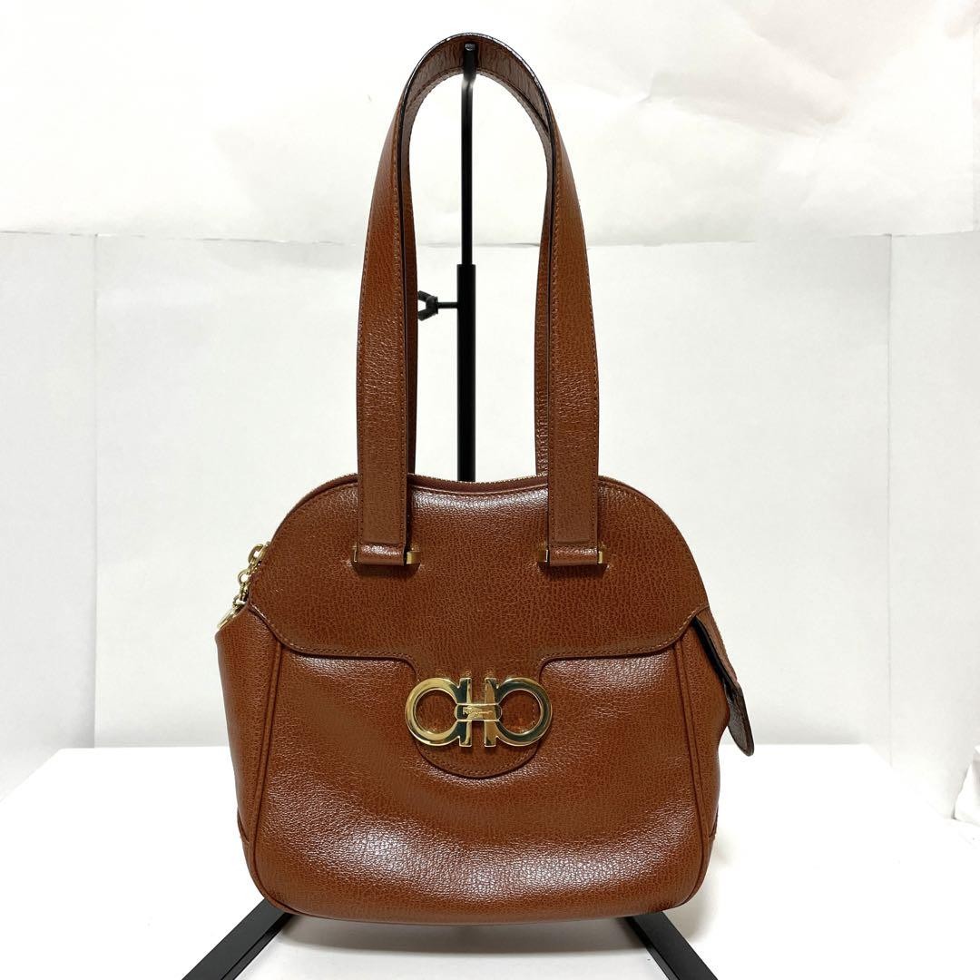 Salvatore Ferragamo handbag Purse Gancini Brown Gold Women's Used Authentic