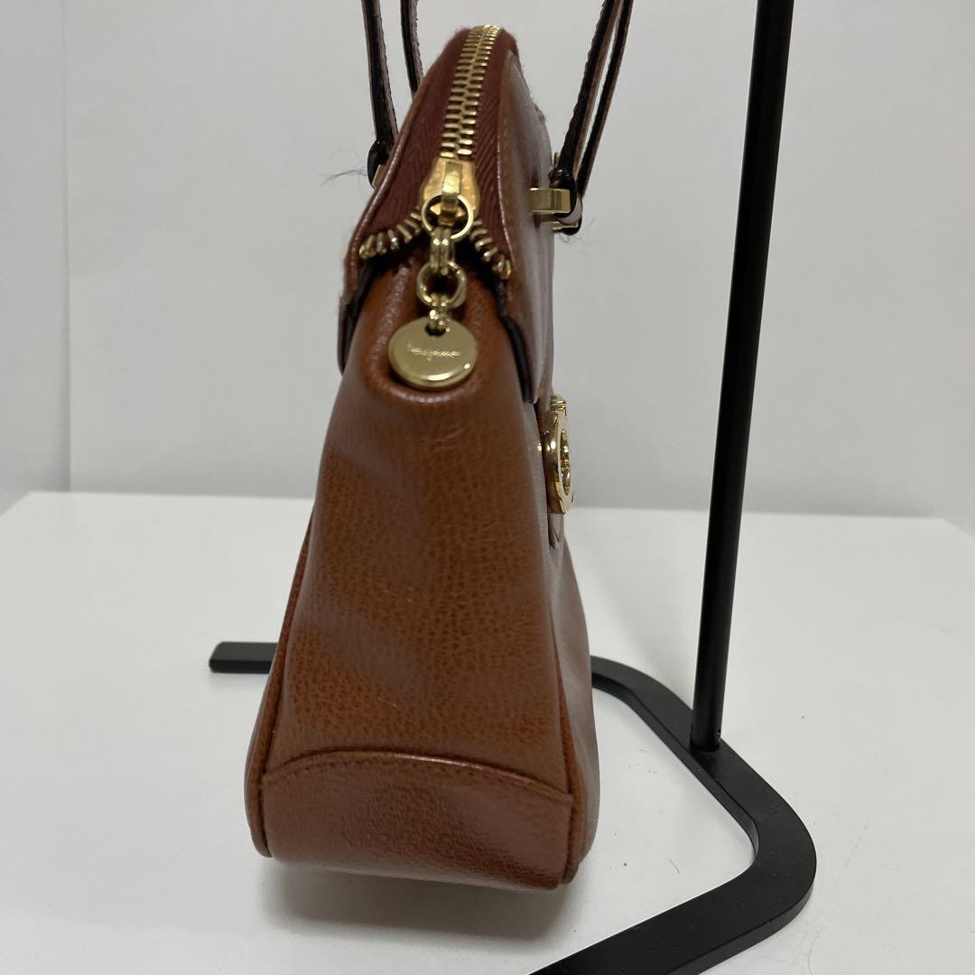 Salvatore Ferragamo handbag Purse Gancini Brown Gold Women's Used Authentic