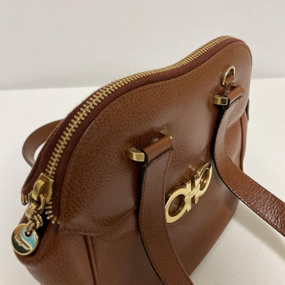 Salvatore Ferragamo handbag Purse Gancini Brown Gold Women's Used Authentic