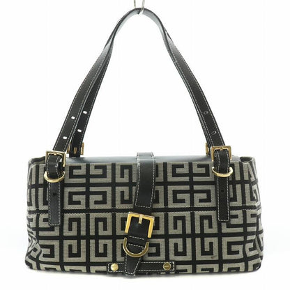 GIVENCHY Hand Bag Tote Purse 4G Canvas Leather Gray Black Authentic