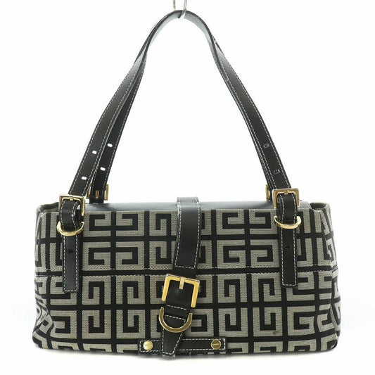 GIVENCHY Hand Bag Tote Purse 4G Canvas Leather Gray Black Authentic