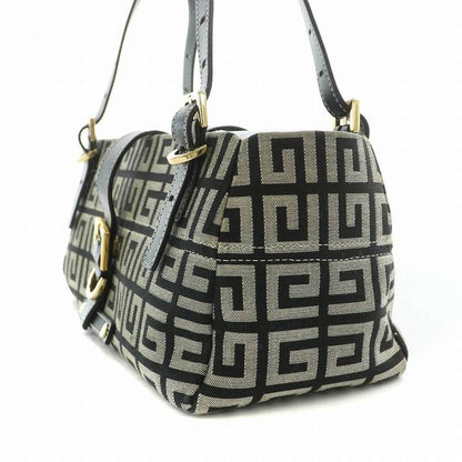 GIVENCHY Hand Bag Tote Purse 4G Canvas Leather Gray Black Authentic