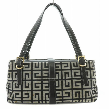 GIVENCHY Hand Bag Tote Purse 4G Canvas Leather Gray Black Authentic