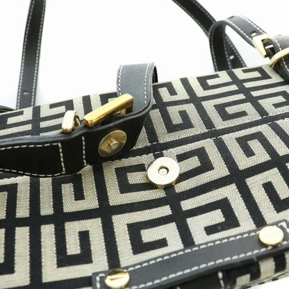 GIVENCHY Hand Bag Tote Purse 4G Canvas Leather Gray Black Authentic