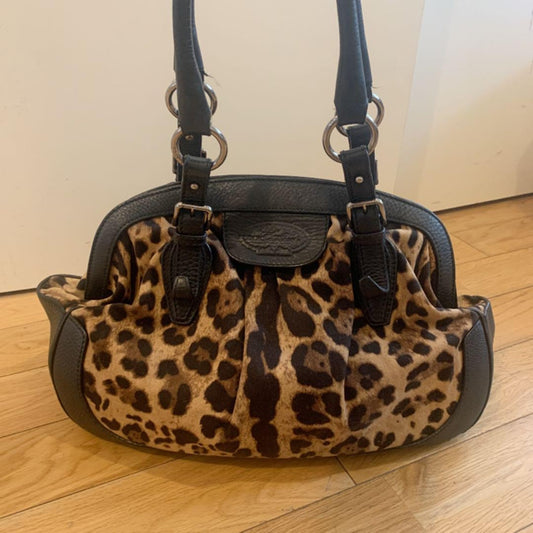 Dolce & Gabbana Hand Bag Tote Purse Leopard Leather Canvas Authentic