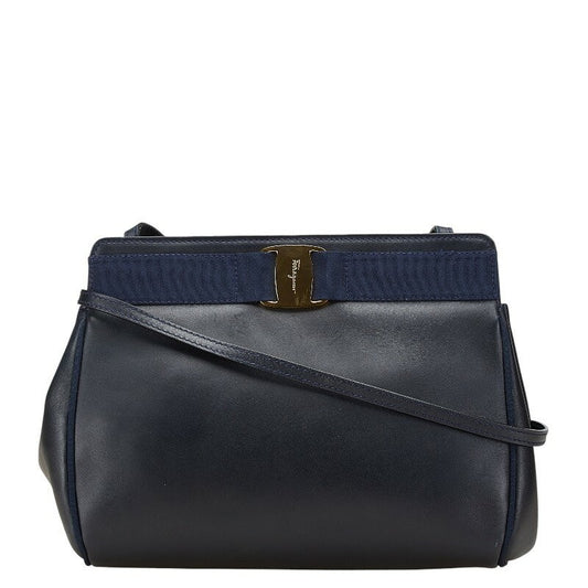 Salvatore Ferragamo VARA RIBBON Purse Shoulder bag Navy Authentic Used Women's