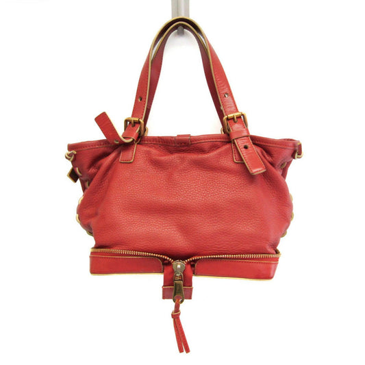 Chloe Hand Bag Tote Purse Leather Red Brown Authentic