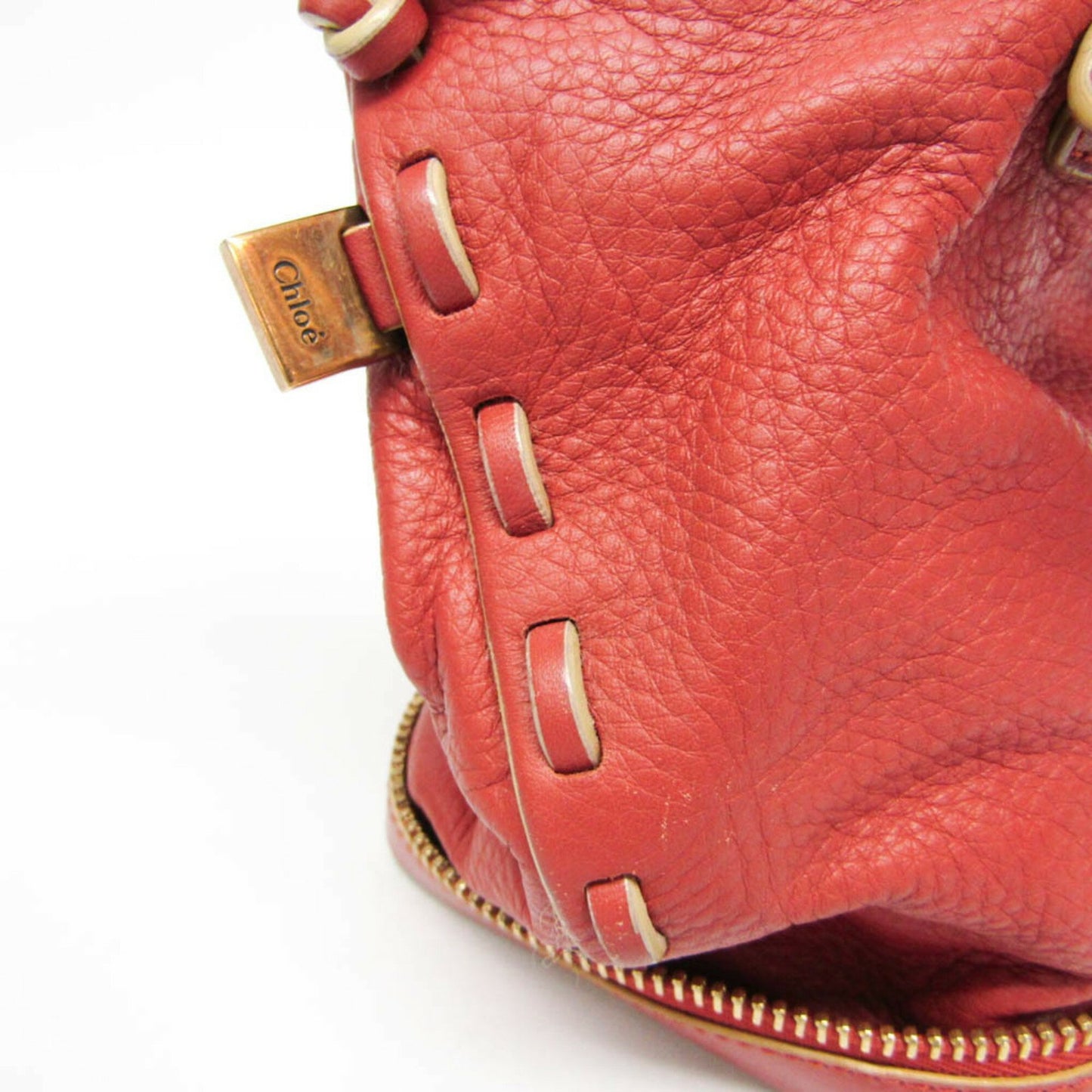 Chloe Hand Bag Tote Purse Leather Red Brown Authentic