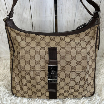 GUCCI Shoulder Bag Purse GG Canvas Leather Authentic Brown
