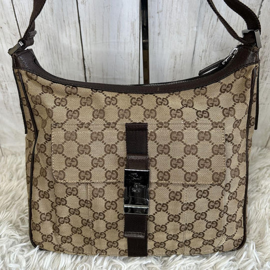 GUCCI Shoulder Bag Purse GG Canvas Leather Authentic Brown