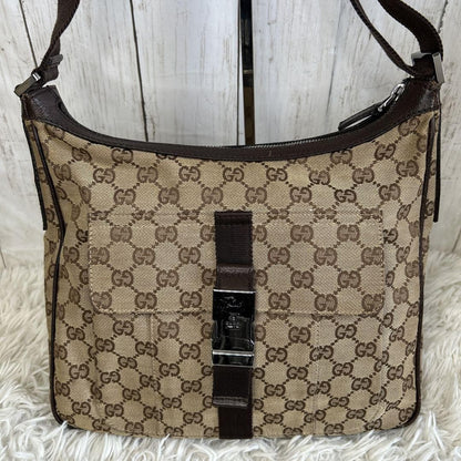 GUCCI Shoulder Bag Purse GG Canvas Leather Authentic Brown