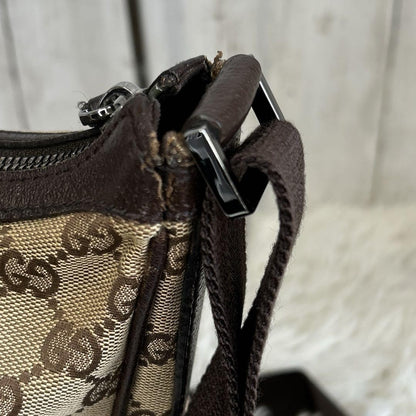 GUCCI Shoulder Bag Purse GG Canvas Leather Authentic Brown