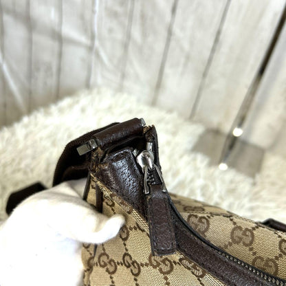 GUCCI Shoulder Bag Purse GG Canvas Leather Authentic Brown