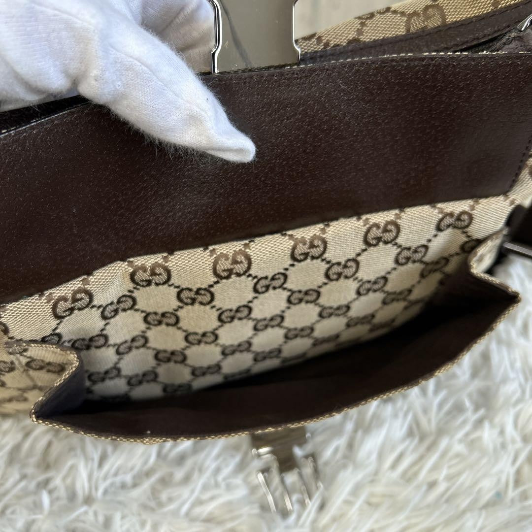 GUCCI Shoulder Bag Purse GG Canvas Leather Authentic Brown