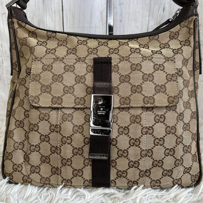 GUCCI Shoulder Bag Purse GG Canvas Leather Authentic Brown