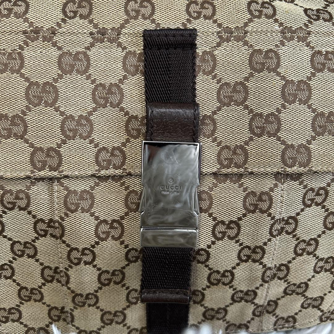 GUCCI Shoulder Bag Purse GG Canvas Leather Authentic Brown