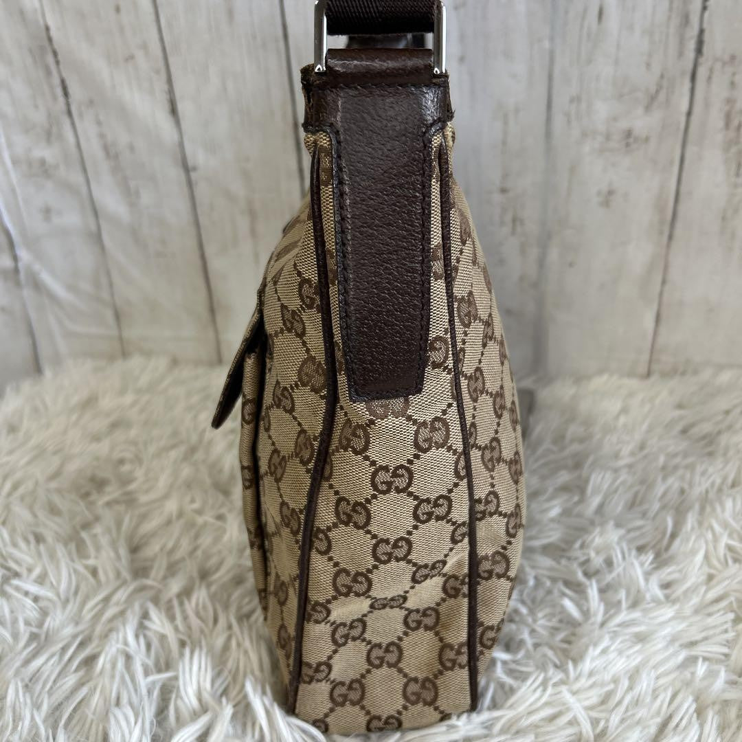 GUCCI Shoulder Bag Purse GG Canvas Leather Authentic Brown