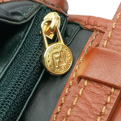 FENDI Mini Shoulder Bag Purse FF Leather Nylon Black Brown Authentic