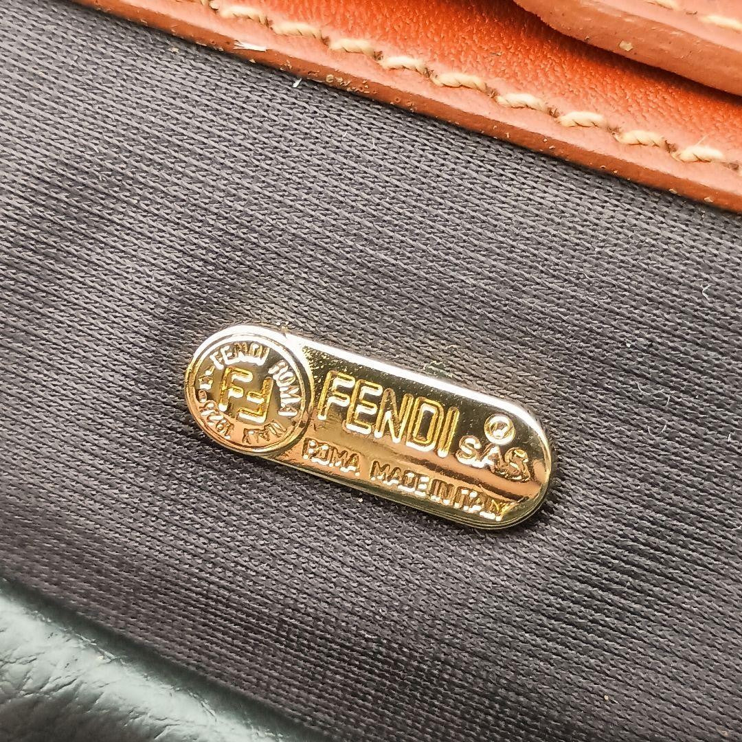 FENDI Mini Shoulder Bag Purse FF Leather Nylon Black Brown Authentic