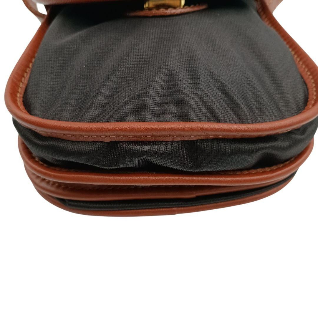 FENDI Mini Shoulder Bag Purse FF Leather Nylon Black Brown Authentic