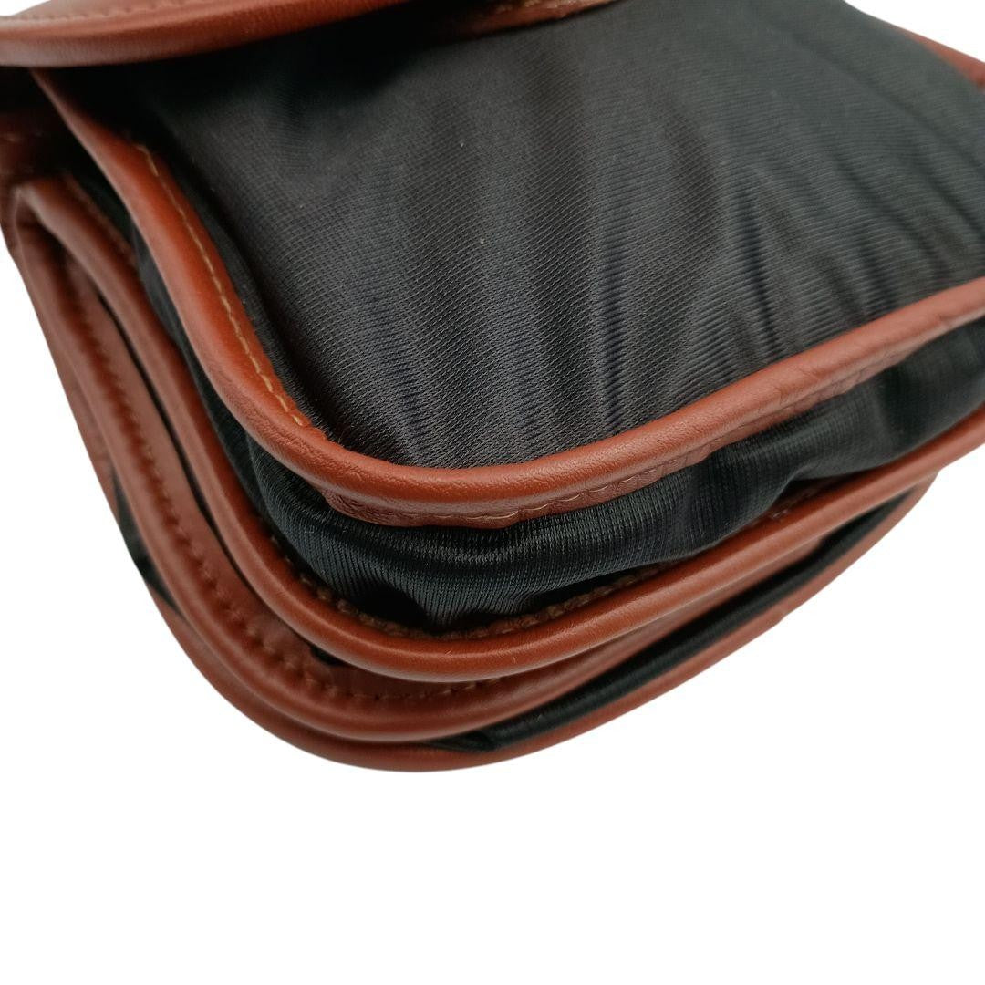 FENDI Mini Shoulder Bag Purse FF Leather Nylon Black Brown Authentic