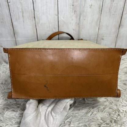 FENDI Hand Bag Tote Purse FF Zucca Canvas Leather White Authentic