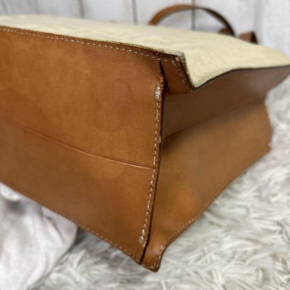 FENDI Hand Bag Tote Purse FF Zucca Canvas Leather White Authentic