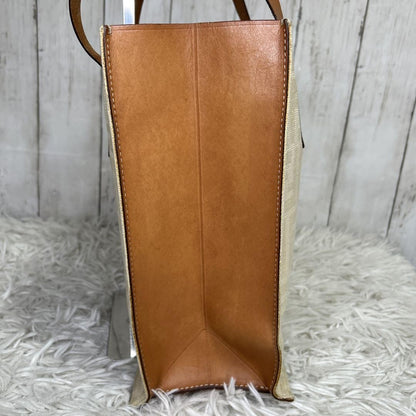 FENDI Hand Bag Tote Purse FF Zucca Canvas Leather White Authentic
