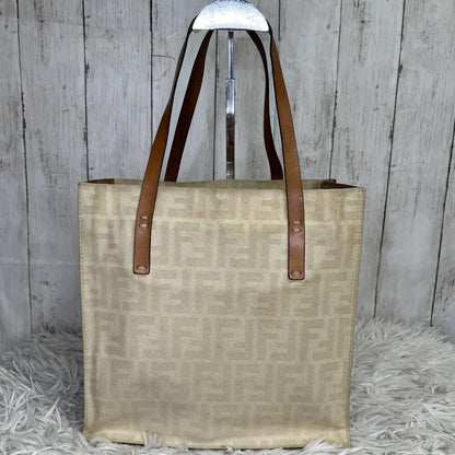 FENDI Hand Bag Tote Purse FF Zucca Canvas Leather White Authentic