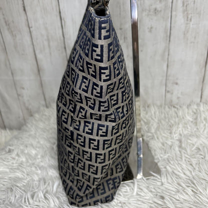 FENDI Hand Bag Tote Purse FF Zucchino Leather Navy Authentic