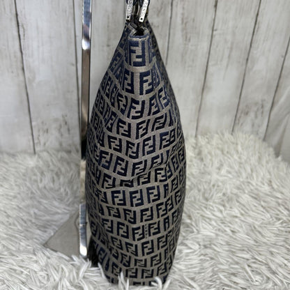 FENDI Hand Bag Tote Purse FF Zucchino Leather Navy Authentic