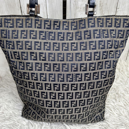 FENDI Hand Bag Tote Purse FF Zucchino Leather Navy Authentic