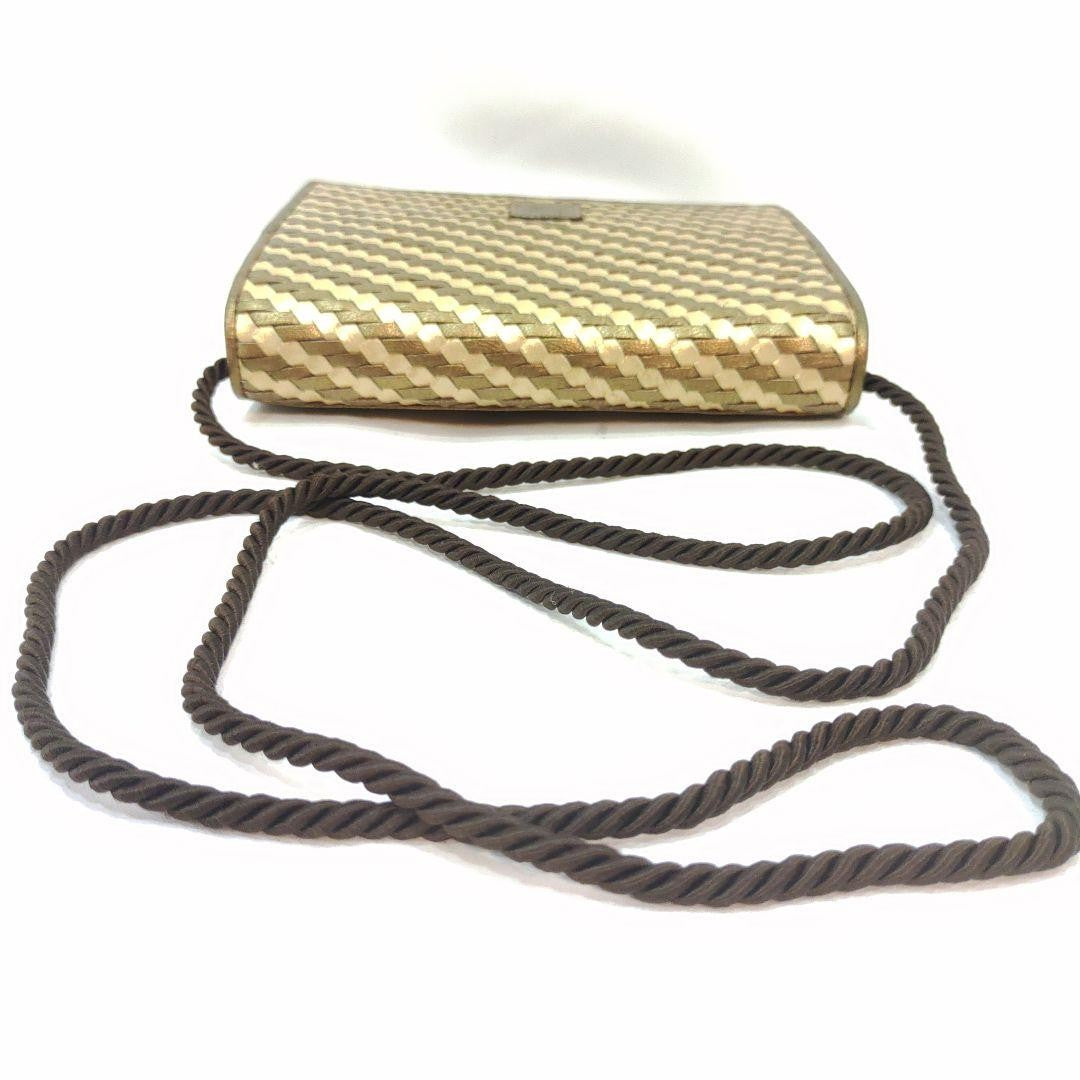 FENDI Shoulder Bag Purse FF Leather Gold Authentic