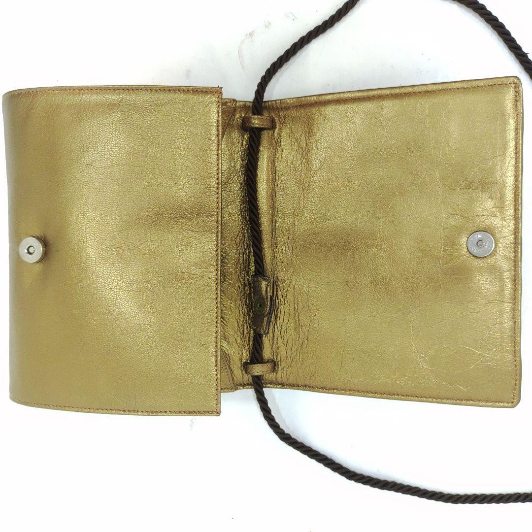 FENDI Shoulder Bag Purse FF Leather Gold Authentic