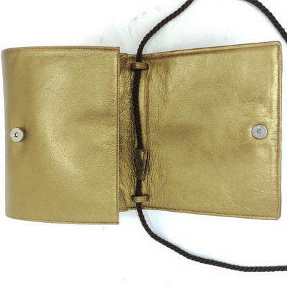 FENDI Shoulder Bag Purse FF Leather Gold Authentic