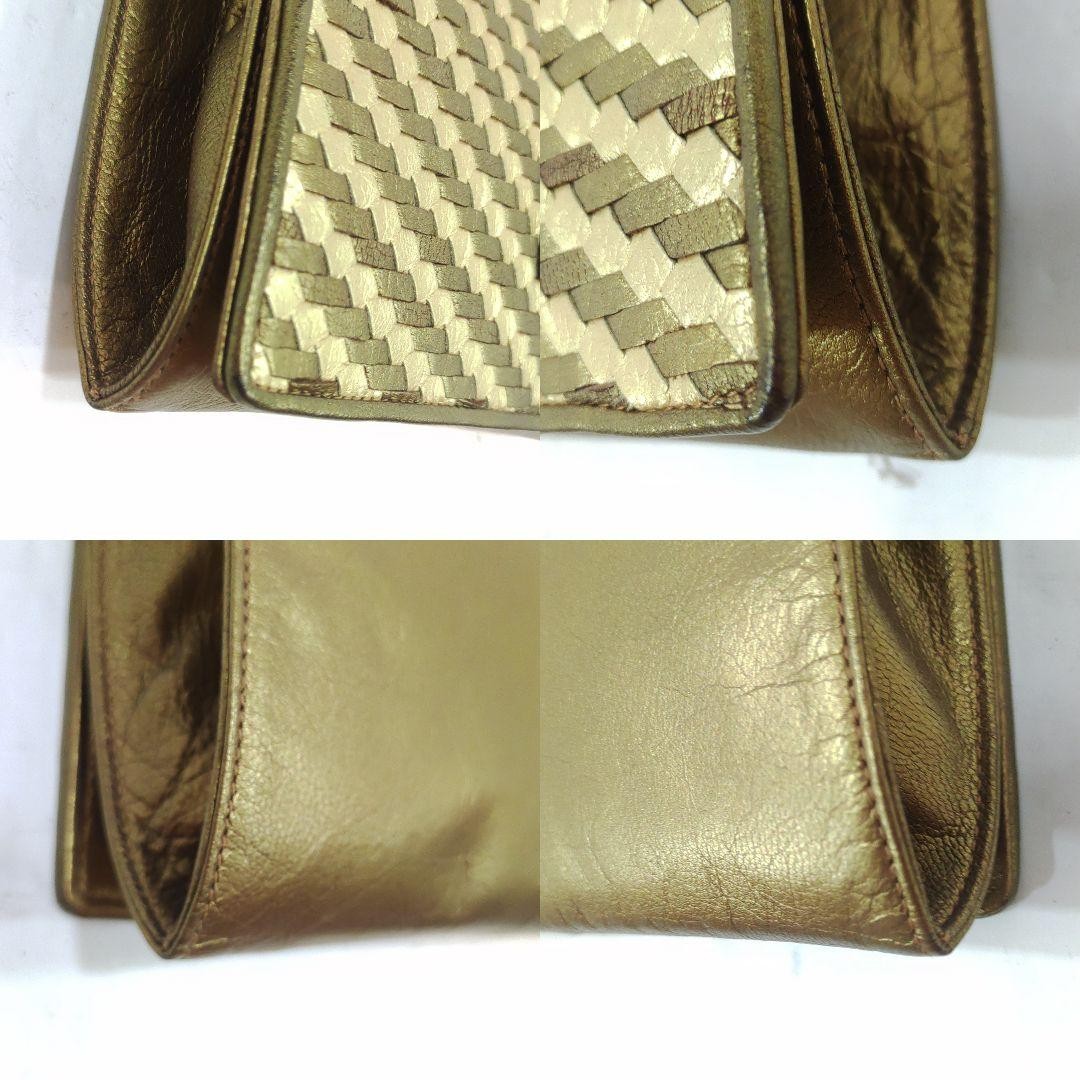 FENDI Shoulder Bag Purse FF Leather Gold Authentic