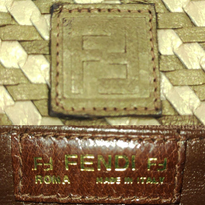 FENDI Shoulder Bag Purse FF Leather Gold Authentic