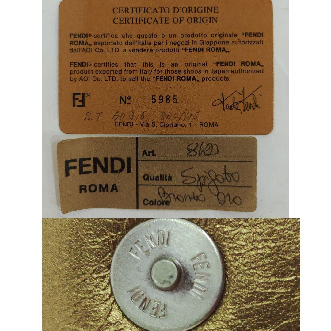 FENDI Shoulder Bag Purse FF Leather Gold Authentic
