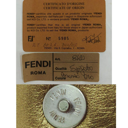 FENDI Shoulder Bag Purse FF Leather Gold Authentic