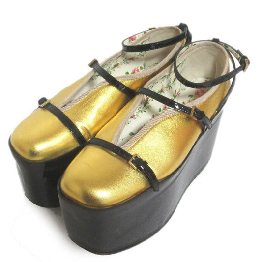 GUCCI Shoes Pumps Heel EU 36.5 US 6.5 Leather Gold Black Authentic