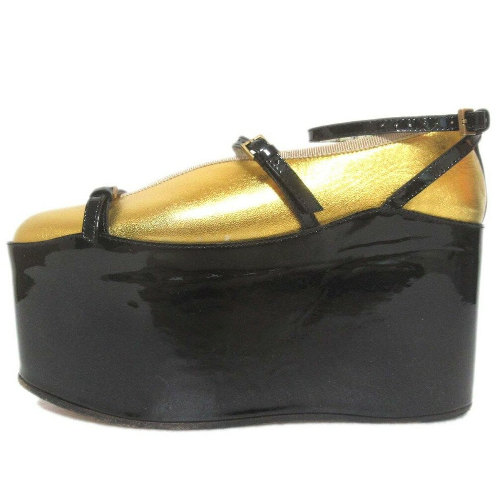 GUCCI Shoes Pumps Heel EU 36.5 US 6.5 Leather Gold Black Authentic