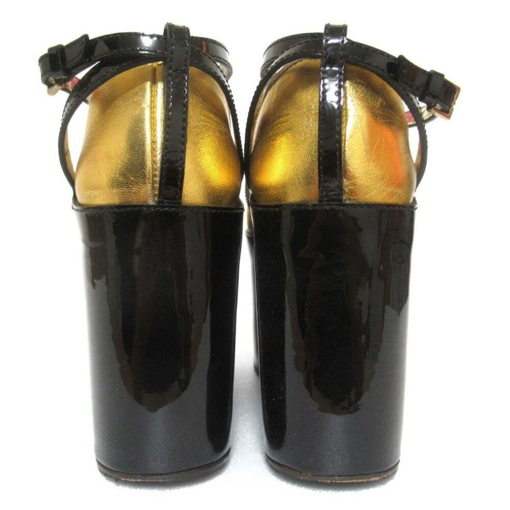 GUCCI Shoes Pumps Heel EU 36.5 US 6.5 Leather Gold Black Authentic