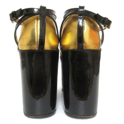 GUCCI Shoes Pumps Heel EU 36.5 US 6.5 Leather Gold Black Authentic
