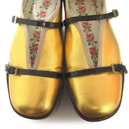 GUCCI Shoes Pumps Heel EU 36.5 US 6.5 Leather Gold Black Authentic