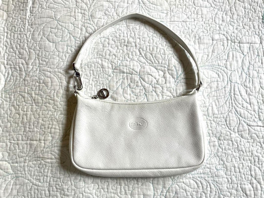 Longchamp Shoulder Bag Purse Leather White Authentic