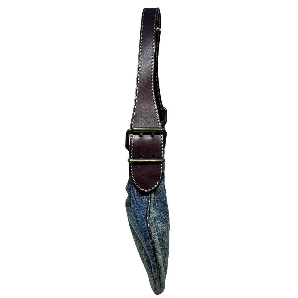 FENDI Denim One-Shoulder Bag Purse Cotton Leather Blue Brown Authentic