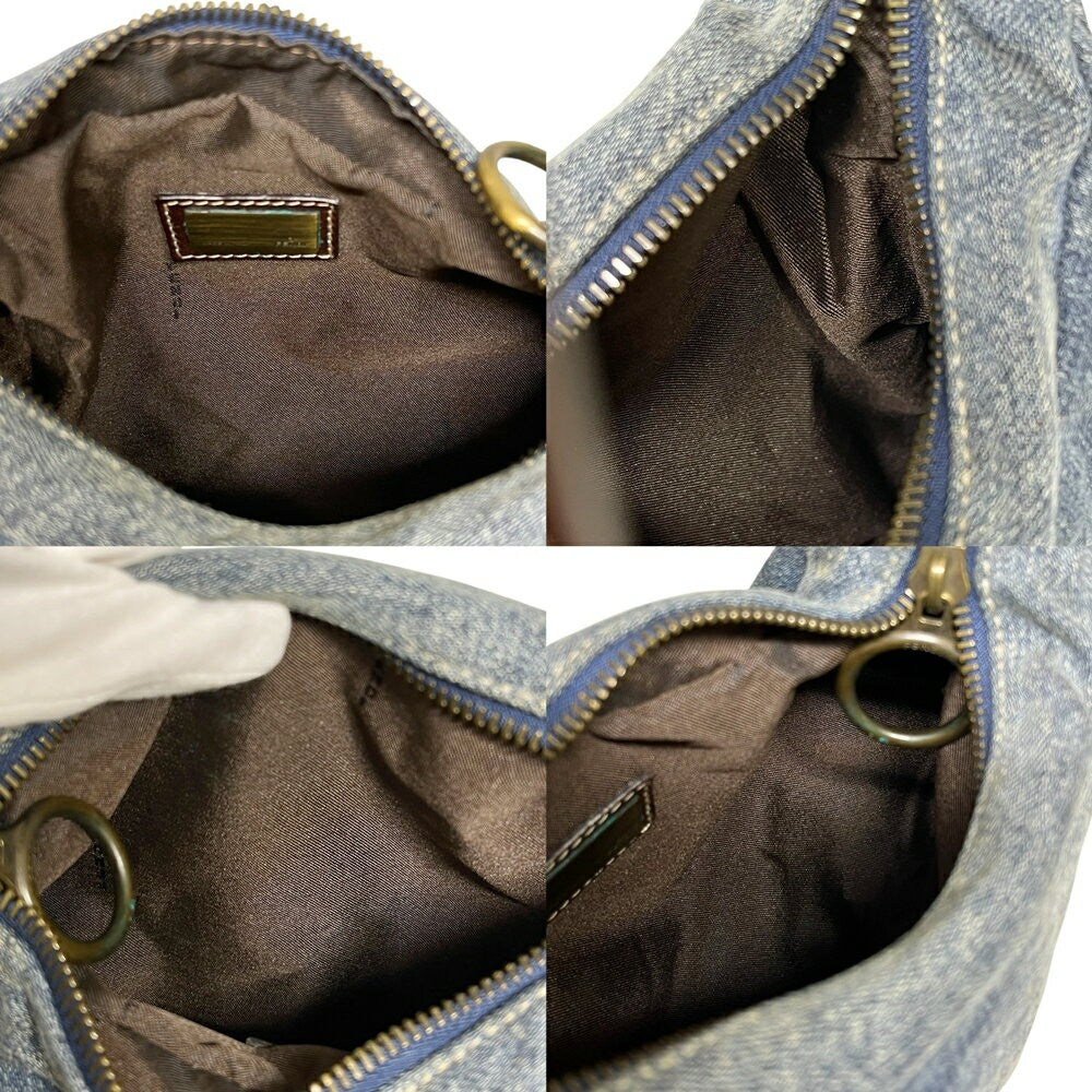 FENDI Denim One-Shoulder Bag Purse Cotton Leather Blue Brown Authentic