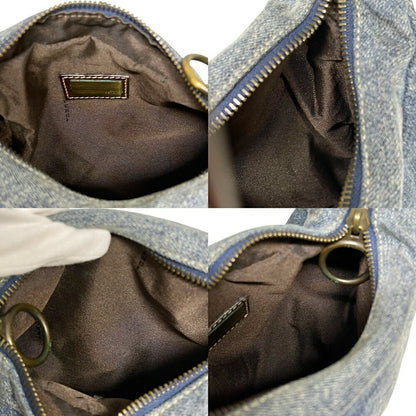 FENDI Denim One-Shoulder Bag Purse Cotton Leather Blue Brown Authentic