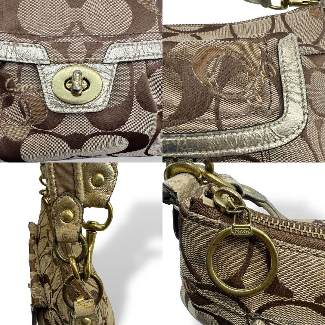 COACH Shoulder Bag Purse 2way Turn Lock Gold Brown Authentic