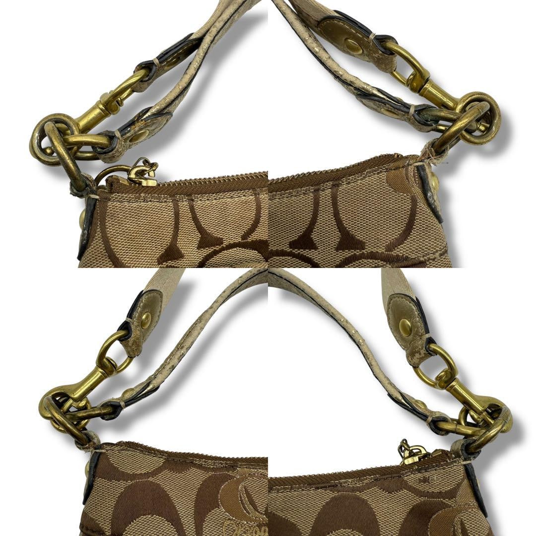 COACH Shoulder Bag Purse 2way Turn Lock Gold Brown Authentic